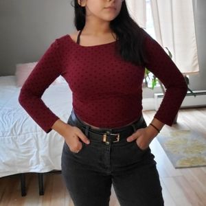 Long Sleeve Polka dot crop top